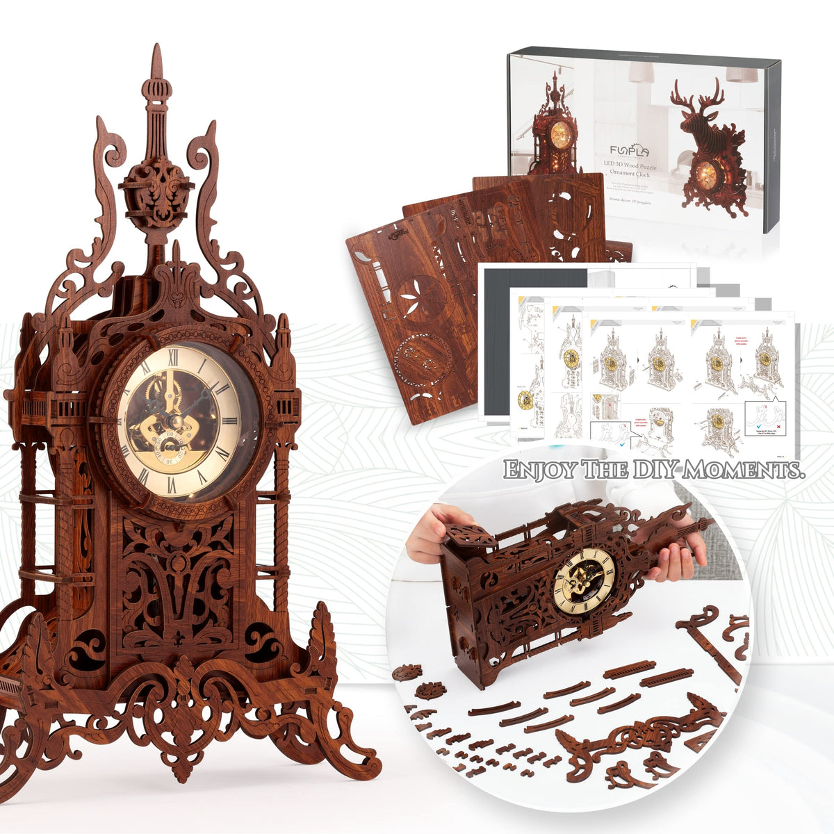 LED 3D Wood Puzzle Clock Tower B503