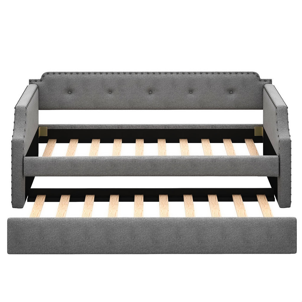 Gray Linen Upholstered Twin Daybed with Trundle I72889
