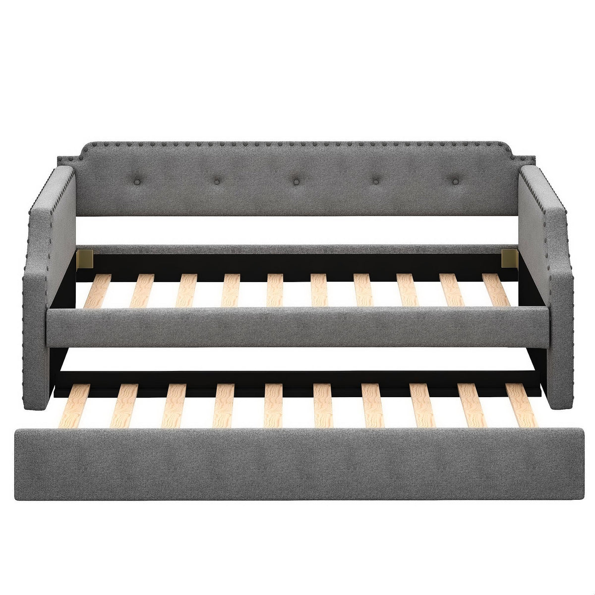 Gray Linen Upholstered Twin Daybed with Trundle I72889