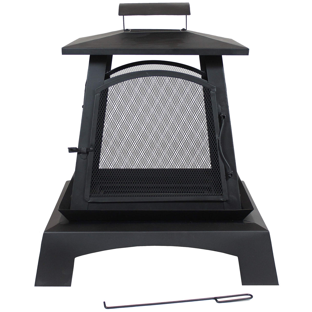 32-Inch Steel Wood-Burning Fire Pit with Log Grate and Poker Y737