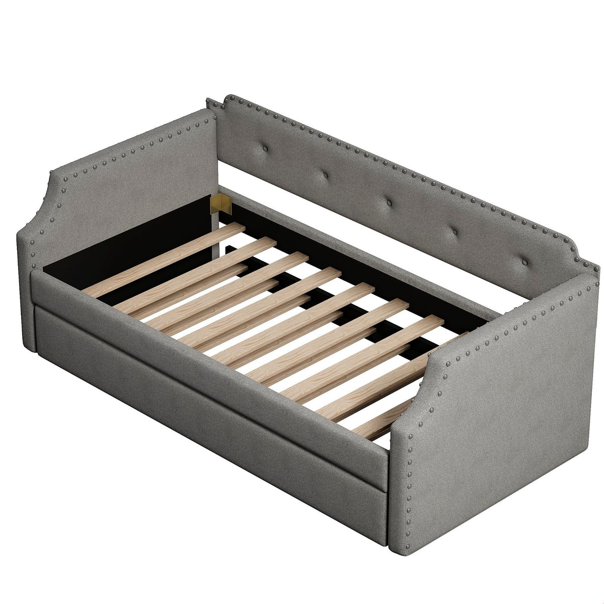 Gray Linen Upholstered Twin Daybed with Trundle I72889