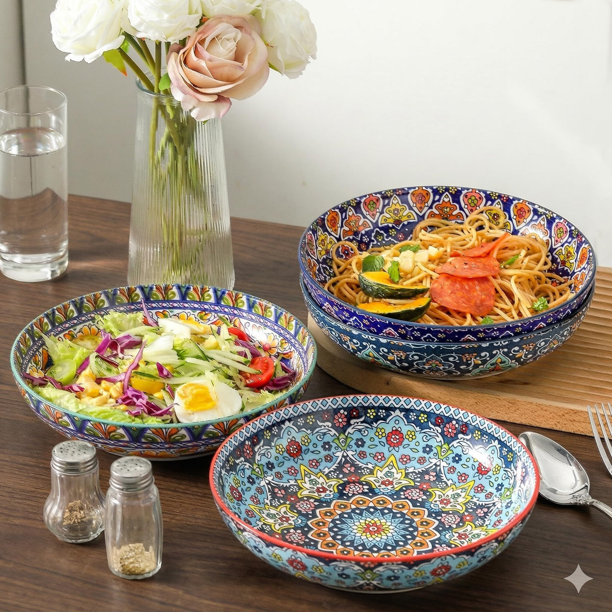 Pasta Bowls Set of 4, 42 oz Ceramic Serving Bowls T651