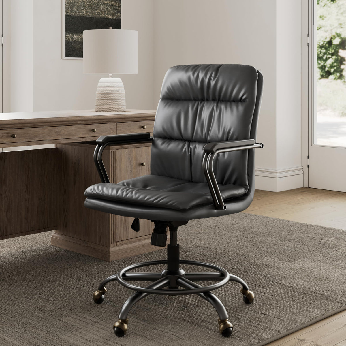 Mid-Century Faux Leather Office Chair with Ball Casters M647